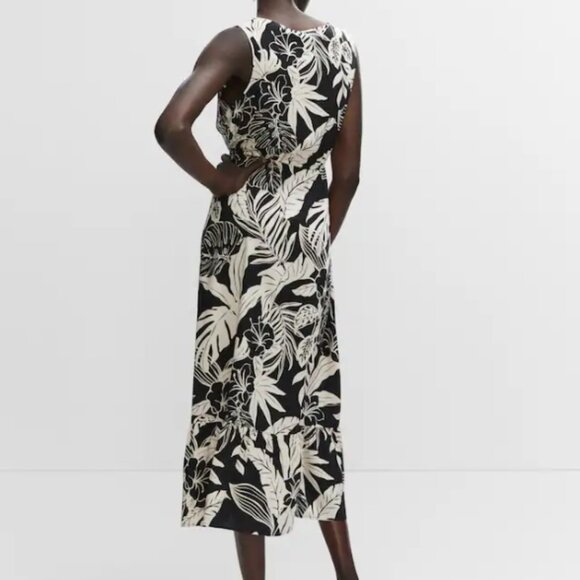 Mango Black & Cream Floral Printed Midi Dress - Picture 3 of 6
